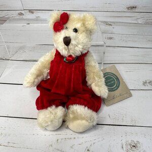 Vintage Erin Teddy Bear‎ By Dean & Associates In Red Velvet Overalls